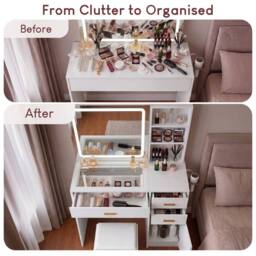Home Discount Vida Designs Clova LED Dressing Table 3 Drawer 1 Door & 2 Shelves in White - thumbnail 6
