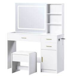 Home Discount Vida Designs Clova LED Dressing Table 3 Drawer 1 Door & 2 Shelves in White - thumbnail 2