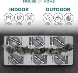 House of Home Folding Table 6ft Heavy Duty Plastic Camping Picnic Portable Banquet BBQ Tables in White - thumbnail 4