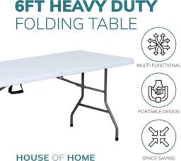 House of Home Folding Table 6ft Heavy Duty Plastic Camping Picnic Portable Banquet BBQ Tables in White - thumbnail 9