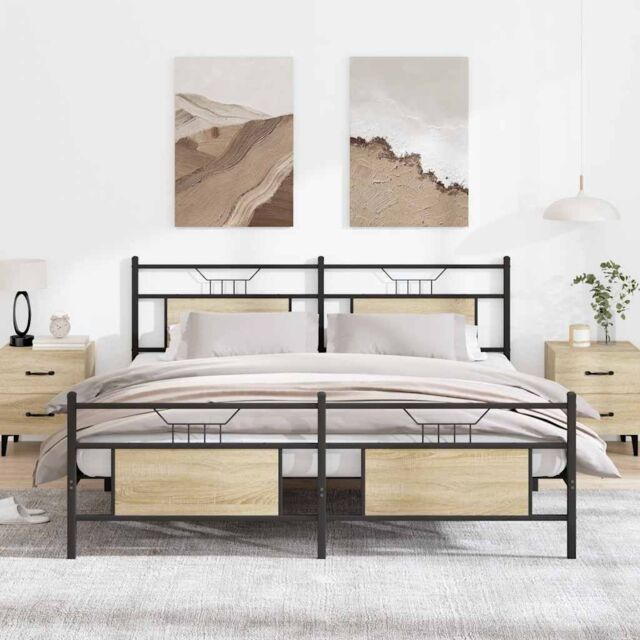 Berkfield Home Metal Bed Frame without Mattress Sonoma Oak 180x200 cm Super King in Brown - image 1