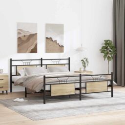 Berkfield Home Metal Bed Frame without Mattress Sonoma Oak 180x200 cm Super King in Brown - thumbnail 4