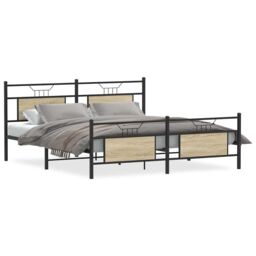 Berkfield Home Metal Bed Frame without Mattress Sonoma Oak 180x200 cm Super King in Brown - thumbnail 2