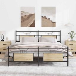 Berkfield Home Metal Bed Frame without Mattress Sonoma Oak 180x200 cm Super King in Brown - thumbnail 1