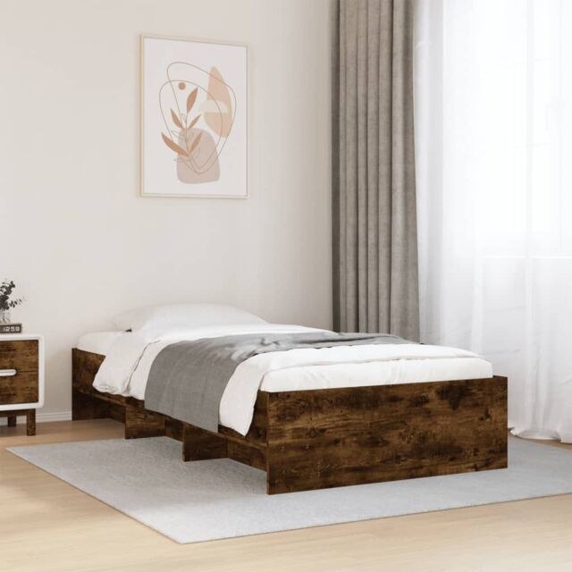 Berkfield Home Bed Frame without Mattress Smoked Oak 90x200 cm Engineered Wood in Brown - image 1