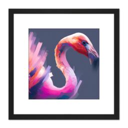 Artery8 Flamingo Bird Abstract Grey Pink Purple Painting Square Wooden Framed Wall Art Print Picture 8X8 Inch in Black - thumbnail 1