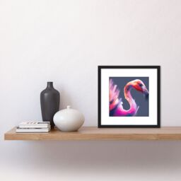 Artery8 Flamingo Bird Abstract Grey Pink Purple Painting Square Wooden Framed Wall Art Print Picture 8X8 Inch in Black - thumbnail 2
