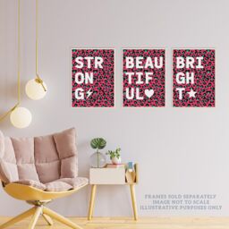 Wee Blue Coo Pack of 3 Beautiful Strong Bright Typography on Pink & Blue Leopard Pattern Bedroom Unframed Wall Art Living Room Prints Set - thumbnail 3