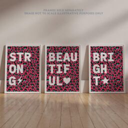 Wee Blue Coo Pack of 3 Beautiful Strong Bright Typography on Pink & Blue Leopard Pattern Bedroom Unframed Wall Art Living Room Prints Set - thumbnail 6