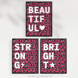 Wee Blue Coo Pack of 3 Beautiful Strong Bright Typography on Pink & Blue Leopard Pattern Bedroom Unframed Wall Art Living Room Prints Set - thumbnail 5