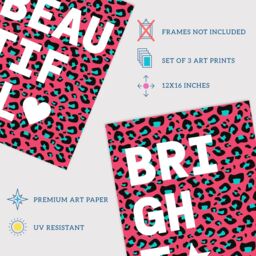 Wee Blue Coo Pack of 3 Beautiful Strong Bright Typography on Pink & Blue Leopard Pattern Bedroom Unframed Wall Art Living Room Prints Set - thumbnail 4