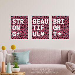 Wee Blue Coo Pack of 3 Beautiful Strong Bright Typography on Pink & Blue Leopard Pattern Bedroom Unframed Wall Art Living Room Prints Set - thumbnail 2
