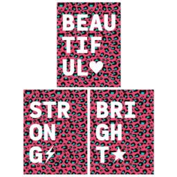 Wee Blue Coo Pack of 3 Beautiful Strong Bright Typography on Pink & Blue Leopard Pattern Bedroom Unframed Wall Art Living Room Prints Set - thumbnail 1