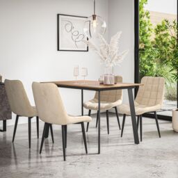 More4Homes Haydon Extending Dining Table & Chairs- Oak Effect Table Top w Black Legs + Nova Velvet Dining Chair Set Of 6 in Beige - thumbnail 2