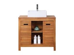 Vente-unique Acacia Wood Bathroom Unit With Single Basin - 90 Cm - PULUKAN in Walnut - thumbnail 2