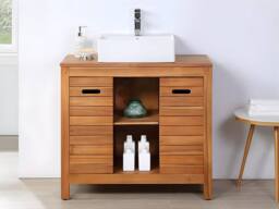 Vente-unique Acacia Wood Bathroom Unit With Single Basin - 90 Cm - PULUKAN in Walnut - thumbnail 3