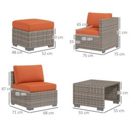 OUTSUNNY 8pc Outdoor Patio Furniture Set Weather Wicker Rattan Sofa Chair in Orange - thumbnail 3