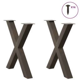 Berkfield Home Modern Dining Table Legs X-Shaped 2 pcs Natural Steel 70x(72-73) in Brown - thumbnail 1