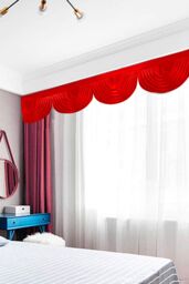 Neel Blue Swag Curtain Panel Ice Silk Detachable Swag Backdrop, 2 Metre in Red - thumbnail 5