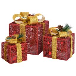 Berkfield Home Decorative Christmas Gift Boxes 3 pcs Red Outdoor Indoor - thumbnail 4