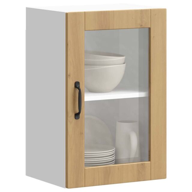 Berkfield Home Kitchen Wall Cabinet with Glass Door¬†Porto Artisan Oak in Brown - image 1