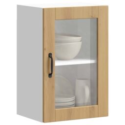 Berkfield Home Kitchen Wall Cabinet with Glass Door¬†Porto Artisan Oak in Brown - thumbnail 1