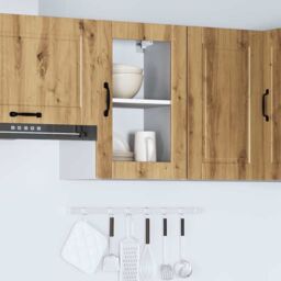 Berkfield Home Kitchen Wall Cabinet with Glass Door¬†Porto Artisan Oak in Brown - thumbnail 4