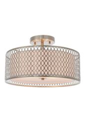Netlighting Cordero 3 Light Flush Light Satin Nickel Plate & White Cotton Mix E27 in Grey