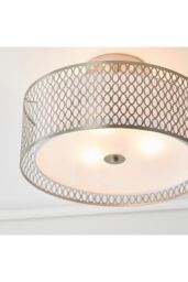Netlighting Cordero 3 Light Flush Light Satin Nickel Plate & White Cotton Mix E27 in Grey - thumbnail 5
