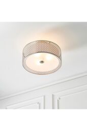 Netlighting Cordero 3 Light Flush Light Satin Nickel Plate & White Cotton Mix E27 in Grey - thumbnail 4