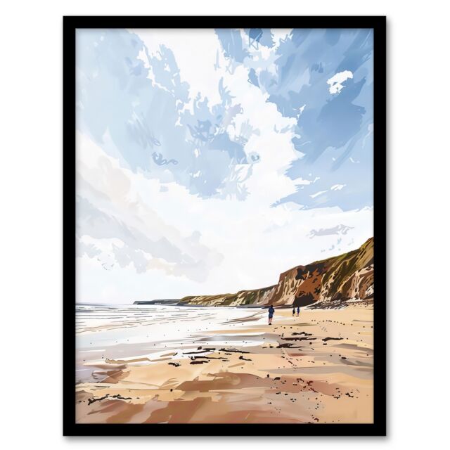 "Artery8 Filey Beach Coastal Cliffs Landscape England Sky Framed Art Print in Beige - Size: W12"" x H16""" - image 1