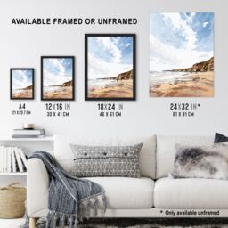"Artery8 Filey Beach Coastal Cliffs Landscape England Sky Framed Art Print in Beige - Size: W12"" x H16""" - thumbnail 3