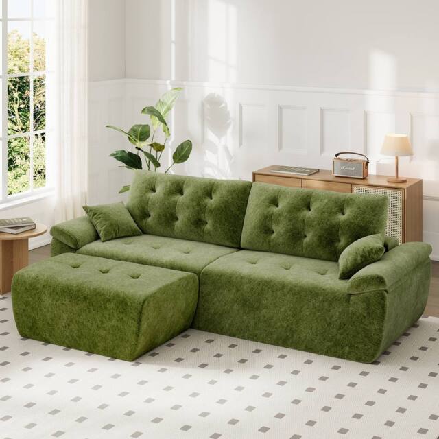Dprodo 275CM Chenille 4 Seater Sofa, L Shaped Deep Modular Sectional Couches in Green - Size: 3 Pack - image 1