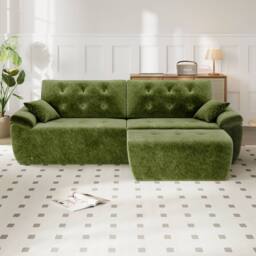 Dprodo 275CM Chenille 4 Seater Sofa, L Shaped Deep Modular Sectional Couches in Green - Size: 3 Pack - thumbnail 8