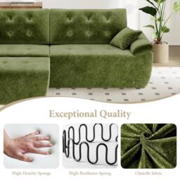 Dprodo 275CM Chenille 4 Seater Sofa, L Shaped Deep Modular Sectional Couches in Green - Size: 3 Pack - thumbnail 4