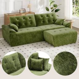 Dprodo 275CM Chenille 4 Seater Sofa, L Shaped Deep Modular Sectional Couches in Green - Size: 3 Pack - thumbnail 3