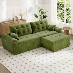 Dprodo 275CM Chenille 4 Seater Sofa, L Shaped Deep Modular Sectional Couches in Green - Size: 3 Pack - thumbnail 7