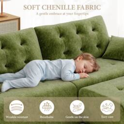 Dprodo 275CM Chenille 4 Seater Sofa, L Shaped Deep Modular Sectional Couches in Green - Size: 3 Pack - thumbnail 5