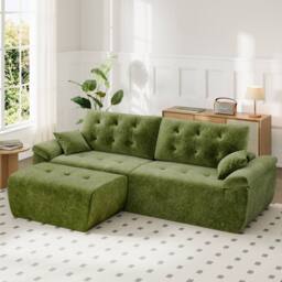 Dprodo 275CM Chenille 4 Seater Sofa, L Shaped Deep Modular Sectional Couches in Green - Size: 3 Pack - thumbnail 1