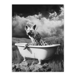 "Artery8 Hyena In Desert Bathtub Black White Surreal Wall Art Print in Grey - Size: W12"" x H16""" - thumbnail 1