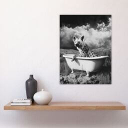 "Artery8 Hyena In Desert Bathtub Black White Surreal Wall Art Print in Grey - Size: W12"" x H16""" - thumbnail 4
