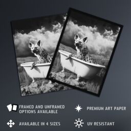 "Artery8 Hyena In Desert Bathtub Black White Surreal Wall Art Print in Grey - Size: W12"" x H16""" - thumbnail 2