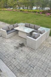 Fimous Rattan Garden Funiture Set Adjustable Rising Lifting Table Sofa Dining Set Lounge Sofa 2 Arm Chair in Light Grey - thumbnail 2