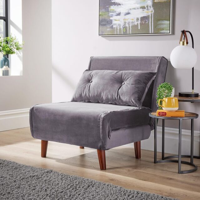 Home Source Double Sofa Bed Folding Chair Velvet Wooden Legs Two Pillow Home in Grey - image 1