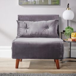 Home Source Double Sofa Bed Folding Chair Velvet Wooden Legs Two Pillow Home in Grey - thumbnail 9
