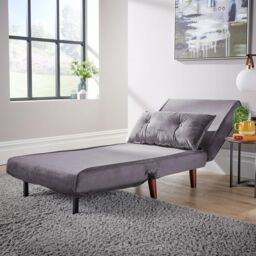 Home Source Double Sofa Bed Folding Chair Velvet Wooden Legs Two Pillow Home in Grey - thumbnail 2