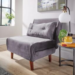 Home Source Double Sofa Bed Folding Chair Velvet Wooden Legs Two Pillow Home in Grey - thumbnail 7
