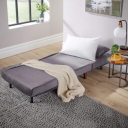Home Source Double Sofa Bed Folding Chair Velvet Wooden Legs Two Pillow Home in Grey - thumbnail 5