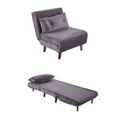 Home Source Double Sofa Bed Folding Chair Velvet Wooden Legs Two Pillow Home in Grey - thumbnail 3