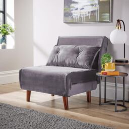 Home Source Double Sofa Bed Folding Chair Velvet Wooden Legs Two Pillow Home in Grey - thumbnail 1